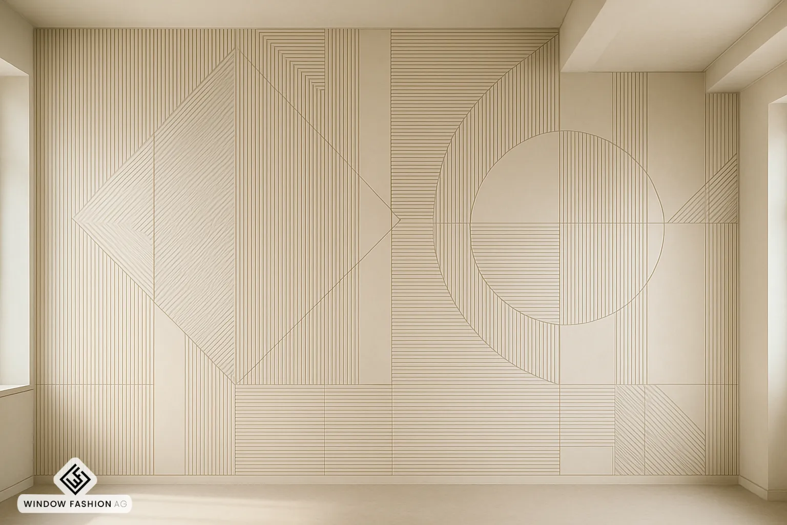 Geometrisches Muster aus Linien, Rauten und Kreisen für moderne Raumgestaltung mit variabler Liniendichte und visueller Hierarchie