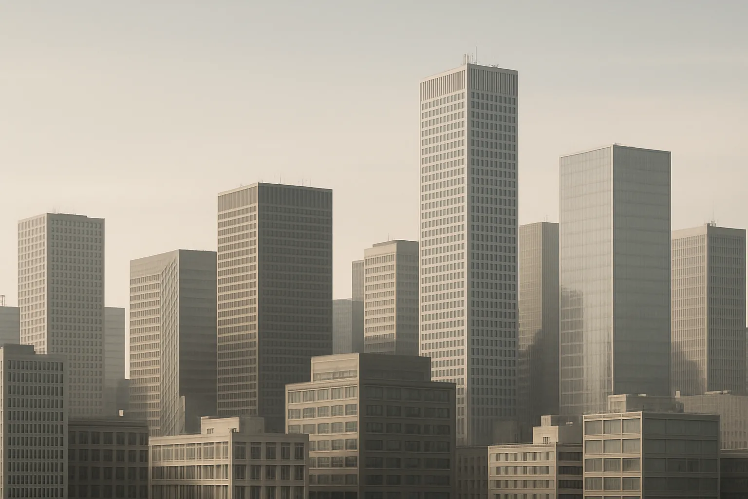 urbane Skyline mit strukturierten Gebäudefassaden und harmonischer Höhenstaffelung